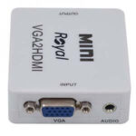 تبدیل VGA به HDMI رویال (Royal) مدل MINI VGA2HDMI کیفیت بالا: با توانایی تبدیل سیگنال دیجیتال VGA به HDMI دیجیتال با کیفیت HD تصاویر با جزئیات فوق‌العاده روشن و واضح ارائه می‌دهد. سازگار با دستگاه‌های مختلف: از PS4، XBOX، BluRay 3D گرفته تا DVR و DV3، این تبدیل برای اتصال به کامپیوتر لپ‌تاپ و دستگاه‌های گیرنده دیجیتال مناسب است. BaziAcc.ir