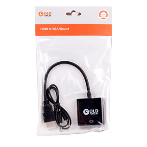 تبدیل HDMI به VGA با صدا Gold Oscar،  این تبدیل با پورت‌های VGA و صدا امکان انتقال تصاویر با رزولوشن 720 و 1080 پیکسل را فراهم می‌کند. دارای کابل AUX با روکش TPE به طول حدودی 50 سانتی‌متر BaziAcc.ir
