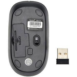 خرید و قیمت ماوس بی سیم بیاند مدل BM-171RF BaziAcc.ir ویژگی ها : ابعاد ماوس 35 × 58 × 108 ميلی متر یا گارانتی: اسپیرو برد کارکرد 10 متر (فضای بدون مانع) تعداد باتری ماوس 1 عدد تعداد کلیدهای ماوس 3 دقت 1000dpi فرکانس کارکرد 2.4 گیگاهرتز منبع تغذیه باتری نوع اتصال بی سیم