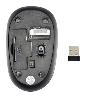 خرید و قیمت ماوس بی سیم بیاند مدل BM-3533 RF اتصال بی‌سیم آسان: این ماوس با دانگل USB به راحتی به رایانه‌ها متصل می‌شود. دانگل USB این امکان را فراهم می‌کند که تا 10 متر از رایانه فاصله بگیرید و کارهای کامپیوتری خود را انجام دهید. BaziAcc.ir