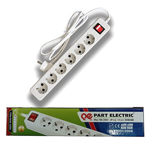 رابط 6 خانه ارت دار: با این پریز شش راهی ارت دار به راحتی می‌توانید چند دستگاه را به یک پریز متصل کرده و از امکانات ارت دار برای حفاظت از دستگاه‌های الکتریکی خود استفاده کنید. BaziAcc.ir