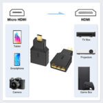 این فیش تبدیل دارای یک سر نری میکرو HDMI و یک سر ورودی مادگی HDMI است. کابل HDMI به بخش مادگی این فیش متصل می‌شود BaziAcc.ir