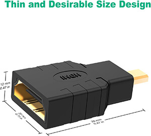 این فیش تبدیل دارای یک سر نری میکرو HDMI و یک سر ورودی مادگی HDMI است. کابل HDMI به بخش مادگی این فیش متصل می‌شود BaziAcc.ir