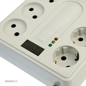 این محافظ با استفاده از مغز سرامیکی و پلاستیک ABS باکیفیت، سهولت و مقاومت را به یکدیگر تلفیق کرده است. سه پریز ارت‌دار و سه پریز ارت‌ندار این مدل با زاویه 45 درجه، به شما امکان اتصال همزمان 6 وسیله را می‌دهد. BaziAcc.ir